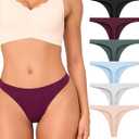 BAMBOO COOL Women's Thongs No Show Underwear Mid Waisted Seamless Pantie Tagless 6 Pack (Large)