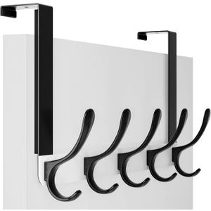 SKOLOO Over The Door Hook, Door Hanger Hooks for Hanging Clothes, Towels, Coats, Hats, Over The Door Towel Hook - Black on White, Assembly Required (1 Pack)