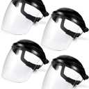 Tellegloww 4 Pcs Clear Safety Face Shield for Grinding & Cutting, Lightweight Full Impact Resistant with Adjustable Ratcheting Headgear Face Shield Mask for Work Chemical Woodworking Industrial, Black