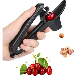 Cherry Pitter, Heavy-Duty Stainless Steel Olive and Cherry Pitters Corer Tool with Space-Saving Lock Design, Multi-Function Cherries Stoner Seed Remover Tool for Making Cherry Jam (Black)