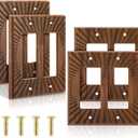 4 Pcs Walnut Wood Light Switch Cover Brown Outlet Covers Wall Plate Decorative Boho Plug Plate Vintage Rustic Contemporary Interior Room Home Decor (14.2 * 14cm,Double Decorator)