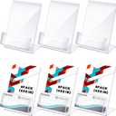 Crtiin 6 Pcs Acrylic Slanted Sign Holder with Business Card Holders Clear Display Stand Flyer Stand with Gift Card Holder for Office Table Advertisement Brochure (4 x 6 Inch,Side Insert)