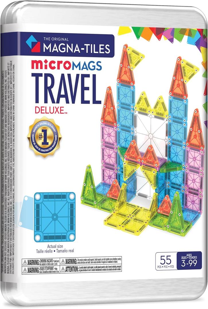 Magna-Tiles microMAGS Travel Set Deluxe 55-Piece Magnetic Construction Set, The Original Magnetic Building Brand