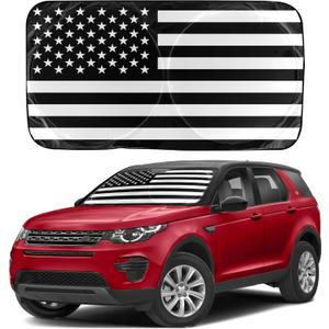 EcoNour Car Windshield Sun Shade  B&W American Flag USA Patriotic Design 240T Polyester Foldable Front Window Shade for SUV & Trucks  UV Ray Blocker  Medium (64x32 Inch) Sun Protector