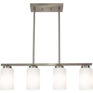 Brushed Nickel Kitchen Island Light, Farmhouse Pendant Light Fixtures with Opal White Glass Shades Modern Linear Ceiling Hanging Light for Living Room (4-Lights)