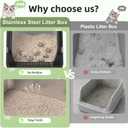FURTIME Stainless Steel Litter Box with Lid, High Sided Metal Litter Box