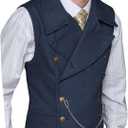 Mens Double Breasted Classic Vests Groomsman Wedding Waistcoat Wide Lapel Suede Leather Casual Business Vest for Men (4X-Large, Navy Blue)