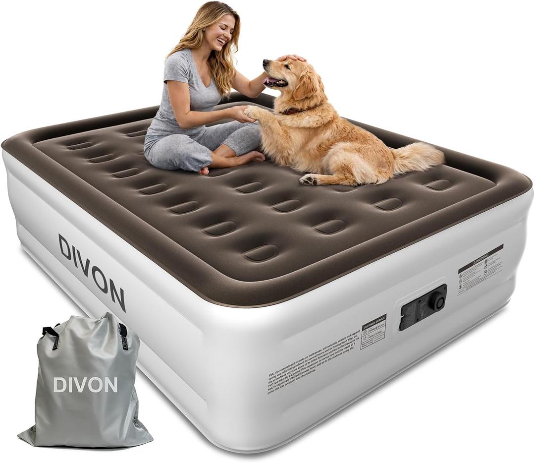 DIVON Full Air Mattress with Built in Pump Raised, 2 Min Self Inflatable Mattress, 18’’ Blow up Mattress for Adults, 660 LBS Portable Air Bed for Guest, Camping, Travel & Floor, Brown, Size: Full 18''