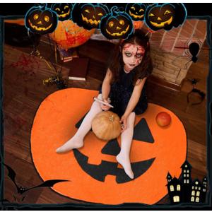 Treela Halloween Pumpkin Bathroom Rug 35 Inch Pumpkin Shape Bath Mat Absorbent Halloween Door Mat Orange Pumpkins Decorative Doormat Nonslip Washable Toilet Rug for Indoor Outdoor Kitchen Floor Decor Pack of 2