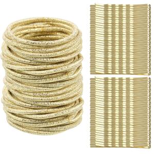 TecUnite 100 Pieces Gold Hair Ties Set Rubber Bands and Hair Bobby Pins No-metal Elastic Ties Ponytail Accessories for Women Holders Small Rubber Bands 3mm Thin Mini Ropes with 50 Bobby Pins