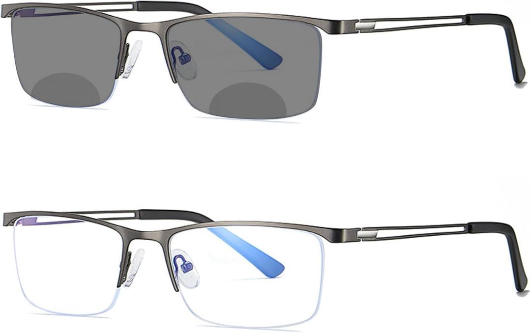 MINCL/2020 Fashion Men's Square Bifocal Reading Glasses Photochromic Lens Men Transition Sunglasses Presbyopia UV400 (Gray)