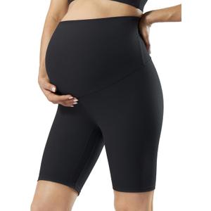 POSHDIVAH Ribbed Maternity Biker Shorts Over The Belly for Women - 5"/8" Buttery Soft Pregnancy Workout Athletic Short (Medium)
