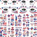 3 x 4th of July Temporary Tattoos for Kids Adults, 128+ PCS Patriotic Waterproof Fake Tattoos with American Flag Eagle Fireworks Designs, Independence Day Party Favors Supplies for USA Memorial Day Parade
