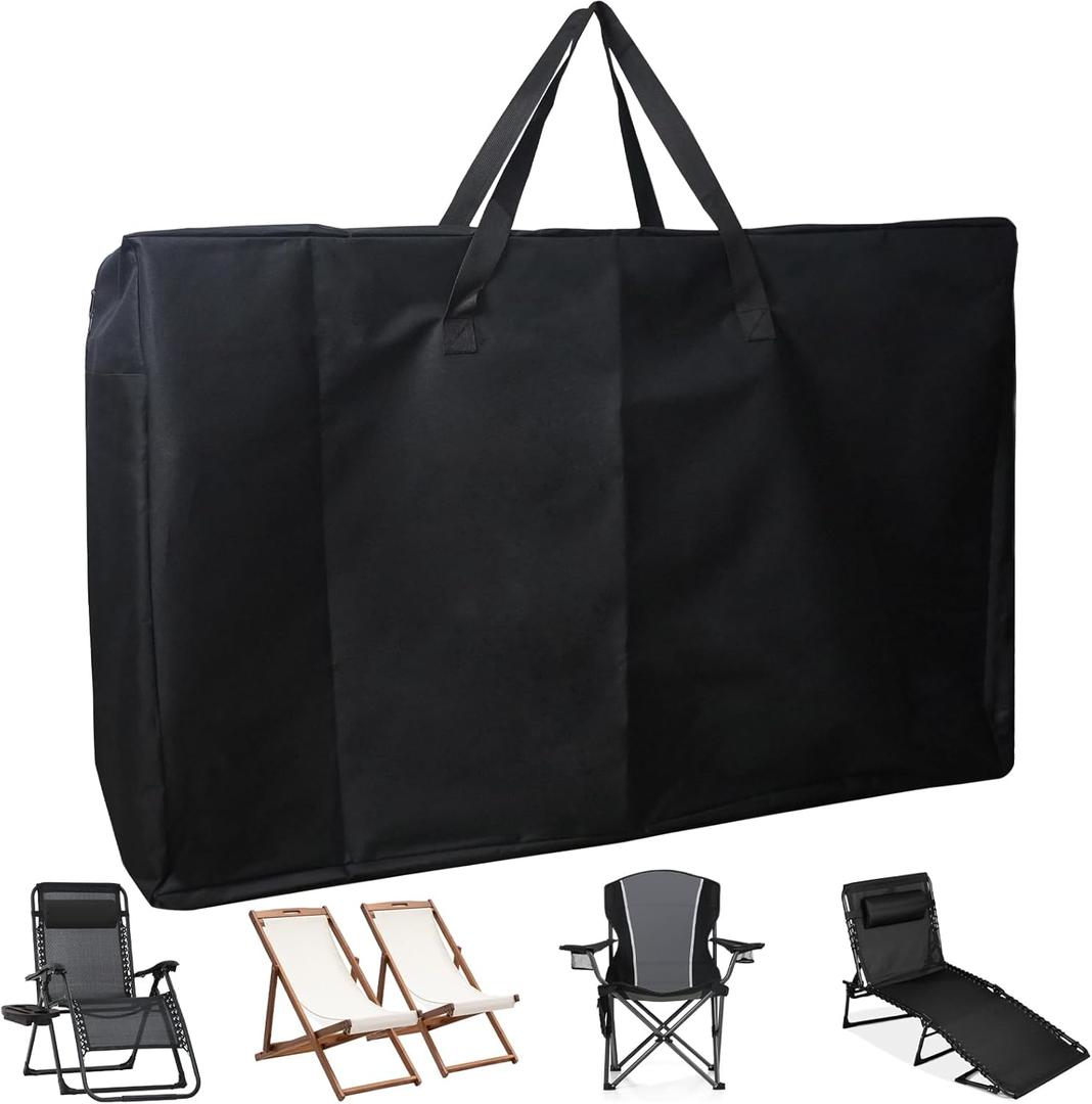 Heavy Duty Folding Chair Storage Bag, 600D Chair Storage Case for Beach Chair Camping Chair Zero Gravity Chair Folding Recliners, Extra Large Travel Bag with Zippers, 41.5" Lx 11" Wx 28.5" H (Black)