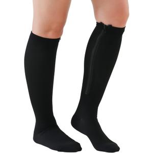 2 Pairs Medical Zipper Compression Socks 15-20mmHg for Women&Men, Knee High Compression Stockings (X-Large, Black)