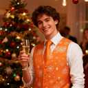 DiBanGu Mens Christmas Suit Vest and Tie Set for Men Waistcoats and Necktie Pocket Square Set for Prom Party S-3XL