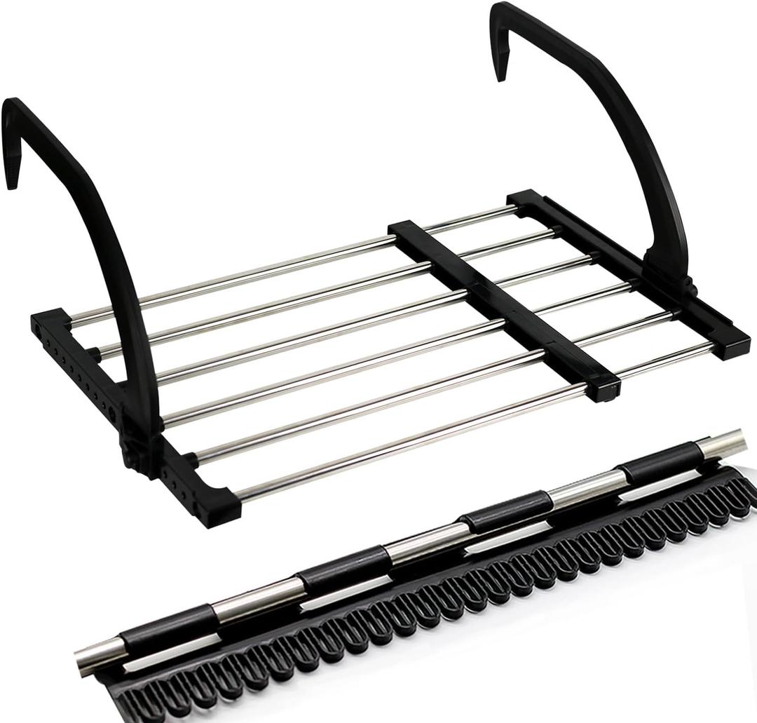 Portable Clothes Drying Rack for Balcony Railings Windowsill, Folding Towel Rack Indoor Outdoor Retractable Laundry Rack with Sock Clips for Drying Socks