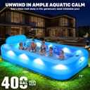 Extra Large Inflatable Pool With Lights,Upgraded Solar Powered Blow Up Pool For Adults,Inflatable Kids Swimming Pool with Seat& Backrest,Big Inflatable Kids Pool For Backyard,120x73x20IN-White