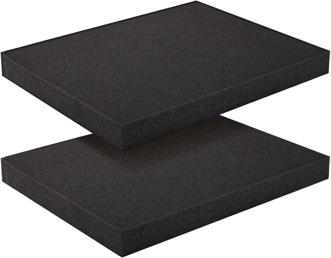 2-Pack Packing Foam Sheets - 16x12x1.5 Customizable Polyurethane Insert Pads for Tool Case Cushioning, Crafts (Black) (1.5 IN)