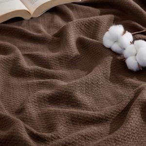 Bedsure GentleSoft 100% Cotton Blanket Queen Size for Bed - Breathable and Lightweight, Soft Cozy Textured Herringbone Woven Blanket for Summer, Brown, 90x90 inches