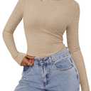 PRETTYGARDEN Womens Long Sleeve Shirts 2026 Ribbed Knit Slim Fitted Basic Tee Casual Going Out Tops Underscrubs Fall Clothing (Beige, M)