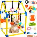 Puppy Play Gym with 9 Hanging Toys, Interactive Dog Enrichment Playground, Removable Indoor Training Activity Center for Puppies & Small Dogs, Adjustable PVC Frame, Teething & Squeaky Toys Included
