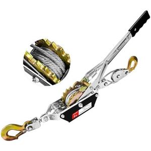 Come Along Winch, 2 Ton (4480 lbs) Pulling Capacity, 7 ft Steel Cable, 2 Hooks, Heavy Duty Ratchet Power Puller Tool with Dual Gears, Automotive Hoist Cable Puller Ideal for Vehicle Rescue