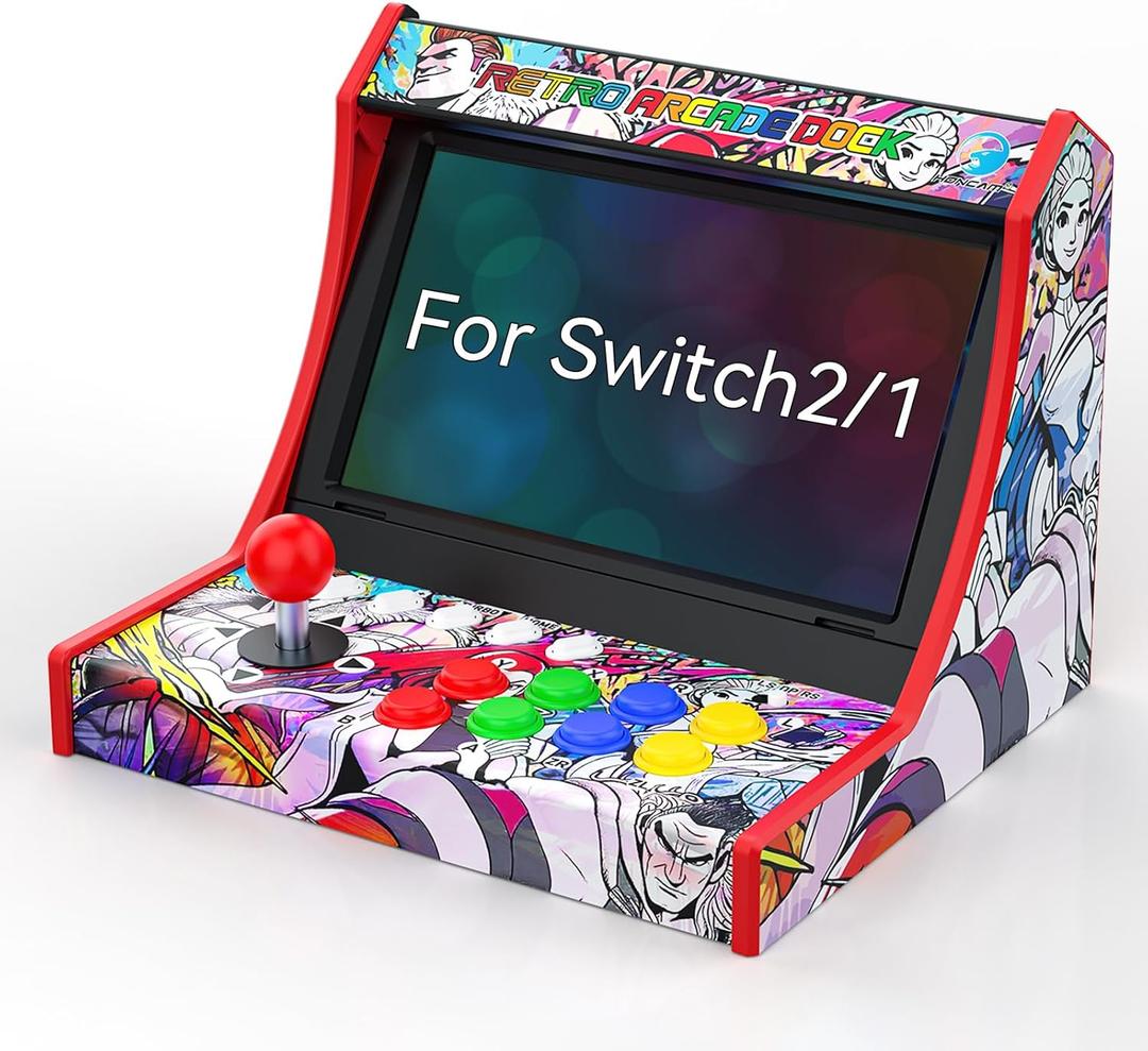 Retro Arcade Stick for Switch 2/OLED/Switch,Mini Arcade Machine Cabinet with 12 Game Card Slots & SD Card,Support Turbo (Black)