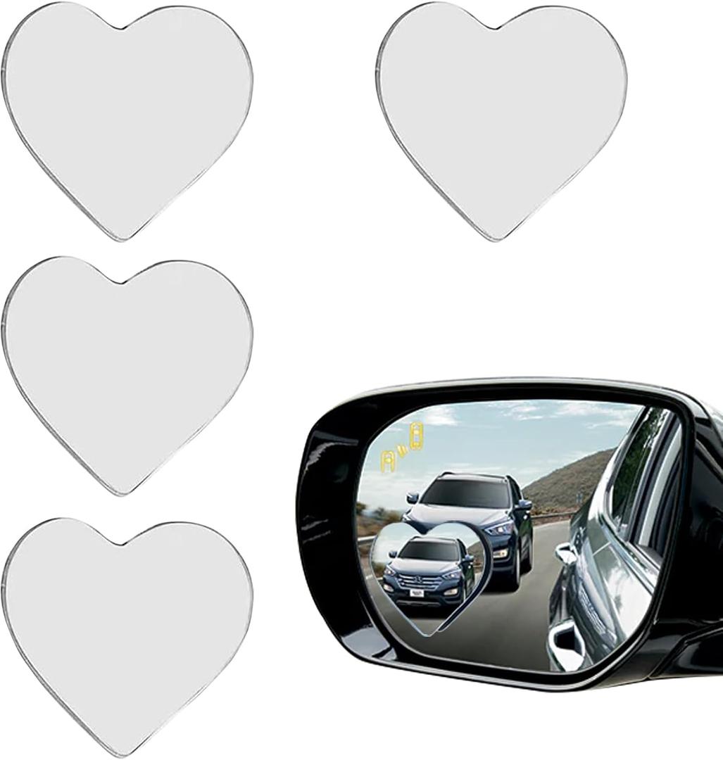 Heart Shaped Blind Spot Mirrors  4PCS Stick-On Adjustable Small Convex Mirror, Universal Fit for Cars & SUVs, Cute Heart Shaped Blind Spot Mirror Design for Safety