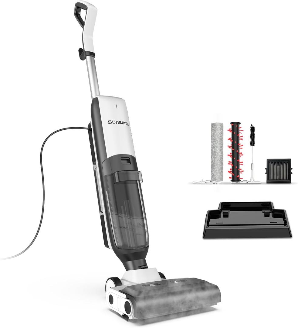 4-in-1 Steam Vacuum Mop - High-Performance Wet & Dry Floor Cleaner for Hardwood Floors & Carpets, 212F Steam for Tough Stains, Self-Cleaning & LED Display (White)