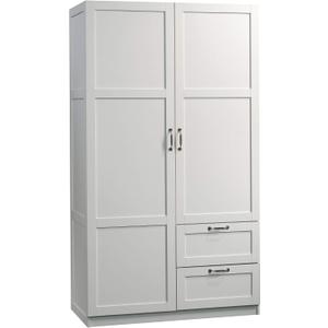 Sauder Select Multipurpose Bedroom Armoire Wardrobe Closet Pantry Storage Cabinet with Storage Drawers and Hanging Rail, in Soft White finish