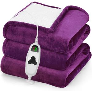 greenoak Heated Blanket Electric Throw 50"X60", Heating Blanket with 10 Heat Levels 8 Hours Auto-Off, Fleece Soft Blanket, Christmas Birthday Gifts for Mom, Taro Purple