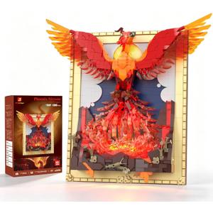 JMBricklayer Phoenix Building Set with LED Lights for Adults, Light-Up Fire Phoenix Wall Art Decor, Rebirth Bird Model Kit for Home Office Room Display, Creative Gift for Men Women Teens