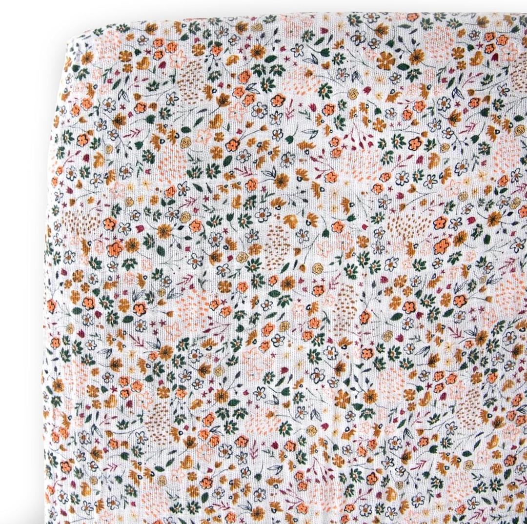Little Unicorn Premium Crib Sheet | Breathable & Super-Soft Muslin Fabric (Pressed Petals)