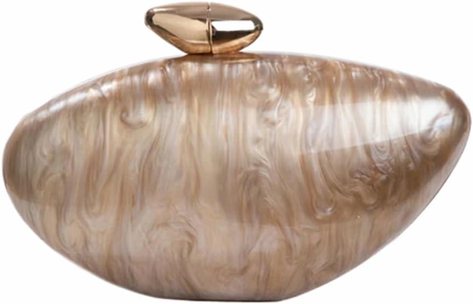 Shell Shape Acrylic Clutch Trendy Metallic Acrylic Evening Bag Shiny Egg Purses and Handbags for Women Wedding Party (Coffee)