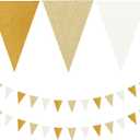 White-Gold Champagne Party-Decorations Banner,2 Pack Christmas Wedding Engagement Hanging Paper Triangle Pennant Flags Streamers,Bachelorette Neutral Baby Bridal Shower Supplies Decor Lasting Surprise
