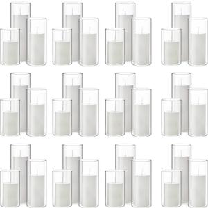Shihanee Set of 36 Pillar Candles and Glass Cylinder Vases Clear Cylinder Holders for Slim Pillar Candles Wedding Centerpieces(2.6'' X 4.7'', 5.9'', 7.9'',White)