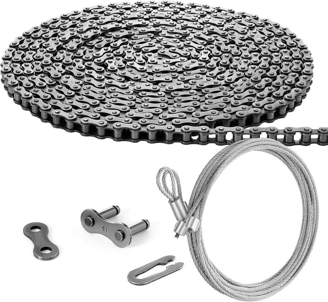 Tandefio #41 20 ft Roller Chain for Electric Gate Openers with 2 Connecting Links and Cable Garage Door Opener Chain for Automatic Sliding Gate Extension Replacement Garage Hanger Door Karts