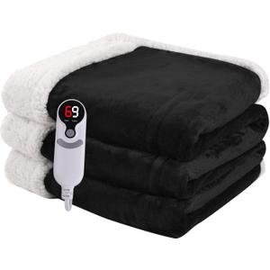 Heated Blanket Electric Blanket Full Size 72''x84'' with 9 Heating Levels, 1-10 Hour Auto Shut Off, Machine Washable, Flannel & Sherpa Soft Warming Blanket for Couch, Bed, Office - Black