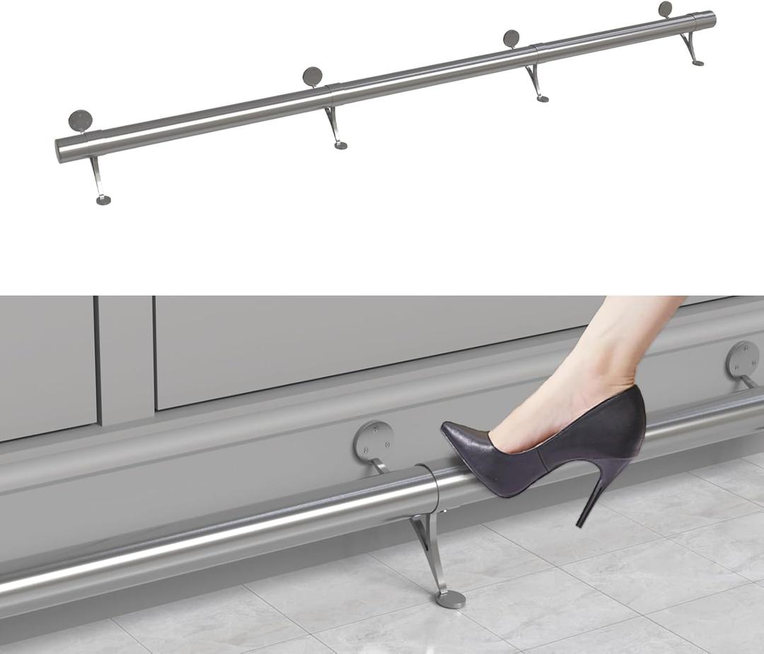 Bar Foot Rail Kit 4ft / 6ft / 8ft, Brushed Silver Bar Foot Rest Brackets with Internal Connector and End Caps, Stainless Steel Complete Undercounter Combination Mount Hardware and Tubing