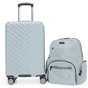 Kenneth Cole REACTION Madison Square Lightweight Hardside Chevron Expandable Spinner Luggage, Slate, 2-Piece (20" Carry On + Sophie Backpack)