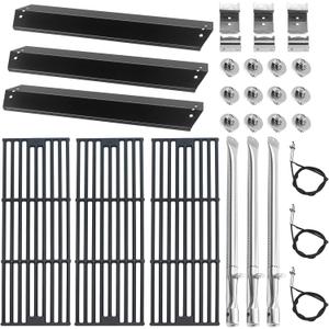 Grill Replacement Parts for Chargriller 5050, 5650, 5072, 3001, 3008, 3030, 4000, 5252, Porcelain Steel Heat Plate, Stainless Steel Burner Tube and Ignitor, Cast Iron Cooking Grates