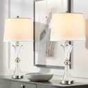 Hamucd Touch Control Table Lamp for Bedrooms 3 Way Dimmable White Drum Shade Modern Bedsides Nightstand lamp Set of 2 with 2 USB Charging Port(Bulbs Included)