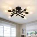 ASGYISA Semi Flush Mount Modern Ceiling Light Fixture 6 Lights Black Vintage Matte Sputnik Chandelier Ceiling Lamp with E26 Bulb Base for Farmhouse Dining Room Living Room Bedroom Study Kitchen