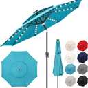 FLAME&SHADE 2 Tiers 9ft Solar Light Patio Umbrella, 40 LED lights outdoor umbrella with Centre Surround Light, Table Market Umbrella for Deck, Pool, Porch, Backyard, Garden (Aqua Blue)