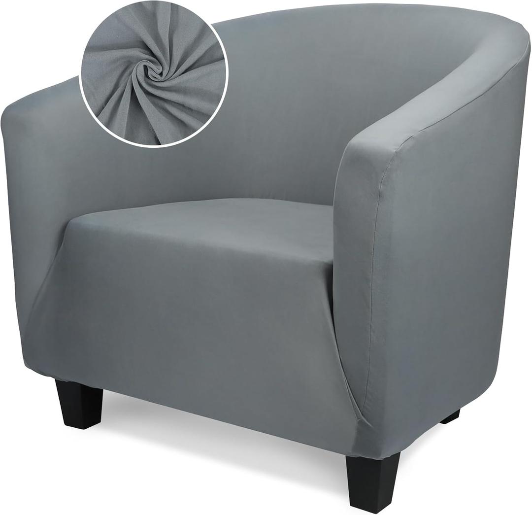 Club Chair Slipcover for Living Room, 1 Piece Dark Gray Stretch Slipcover with Arms, Barrel Chair Slipcover Covers Soft Armchair Sofa Cover Removable Couch Furniture Protector
