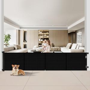 200 inch Retractable Baby Gates 42 inch Tall, Retractable Gate with Reinforced Strip Design to Prevent Crawling Through, 16 FT Outdoor Retractable Gates, Extra Wide Retractable Gate for Garage (Black)