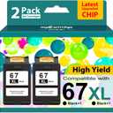 67XL Black Ink Cartridge for HP Ink 67 Replacement HP 67 Black Ink Cartridge HP67 HP67XL Envy 6055e 6000 6455e 6400 6458e DeskJet 2755e 2700 2700e 2752e 2734e 4155e 4100e Printer Ink HP 67 XL
