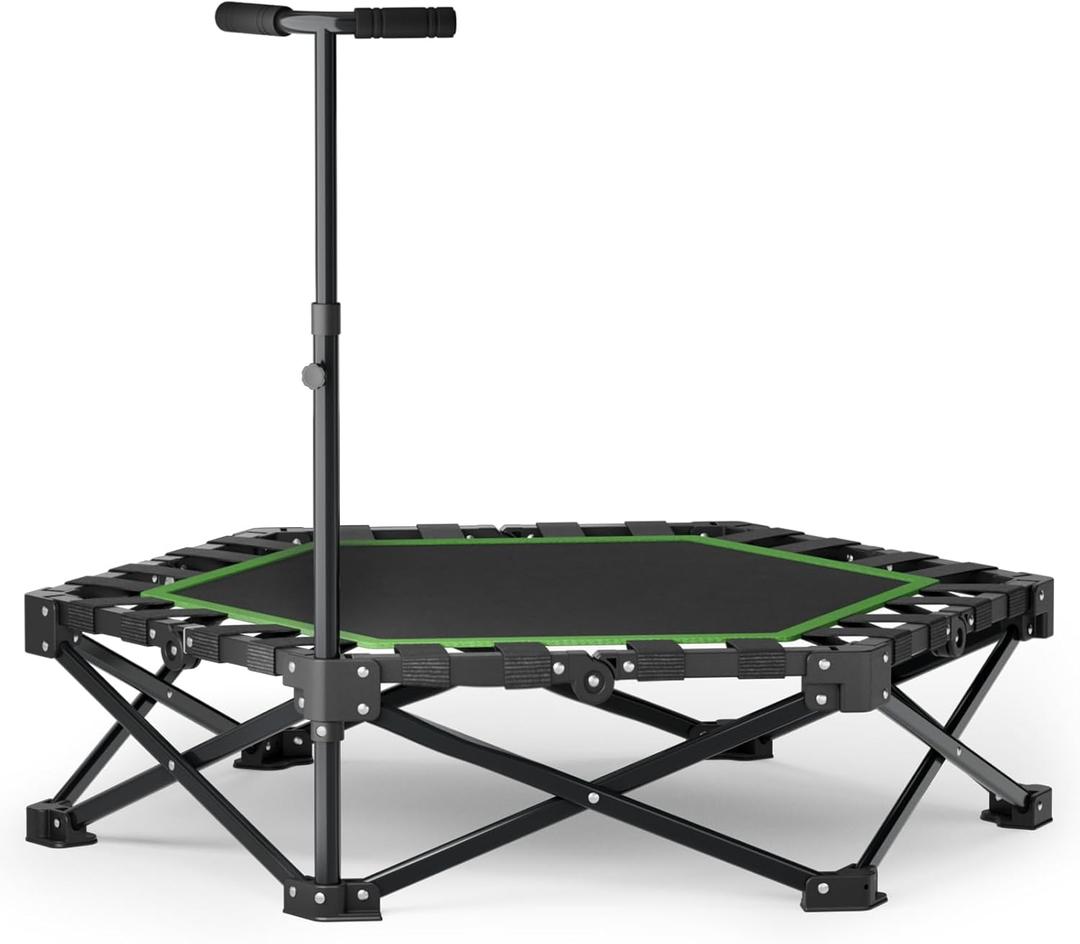 East Mount 42" Folding Fitness Trampoline for Adults, Foldable Mini Trampoline with Handle, Exercise Rebounder, Small Trampoline for Adults, Max Load 440lbs, for Indoor Garden Workout’