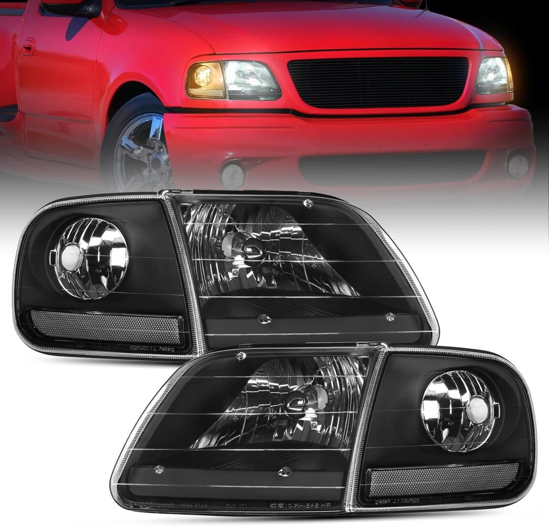 Nilight Headlight Assembly Compatible with 1997 1998 1999 2000 2001 2002 2003 Ford F-150 Expedition Black Housing